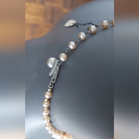 Vintage Necklace Mother of Pearl Bib Statement Silver Tone Jewelry Signed - Picture 6 of 7